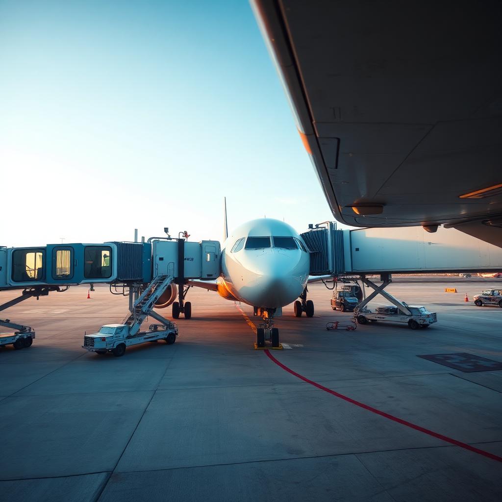 Aircraft parked below the wing at an airport gate — ramp operations